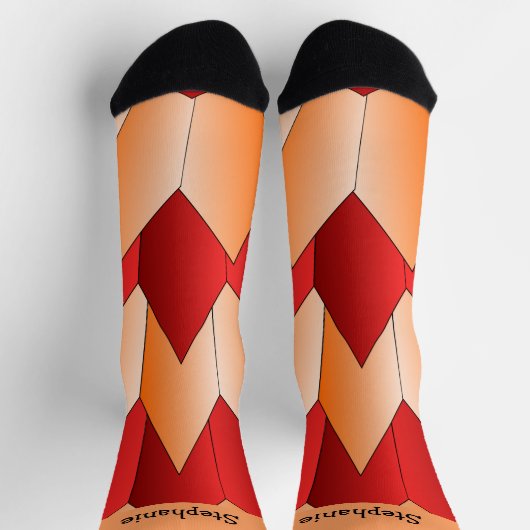Red Orange Art Deco Design Socks Socken (Oben)