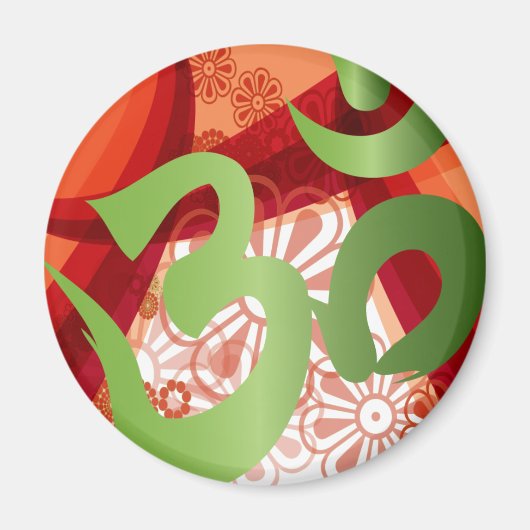 Red-Orange-Bg_Green-Om Magnet (Vorne)