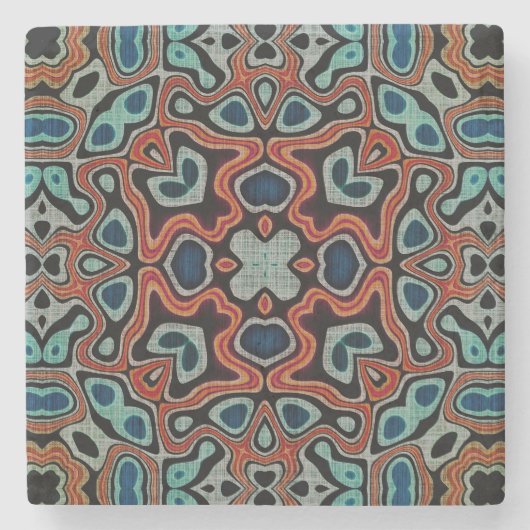 Red Orange Blue Aqua Angesagte Bohemische Kunst Steinuntersetzer (Vorderseite)