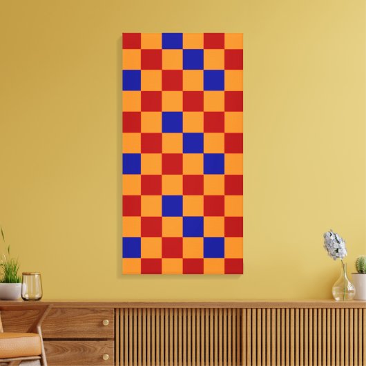 Red Orange Blue Checkered Pattern Design  Leinwanddruck (Insitu (Wohnzimmer))
