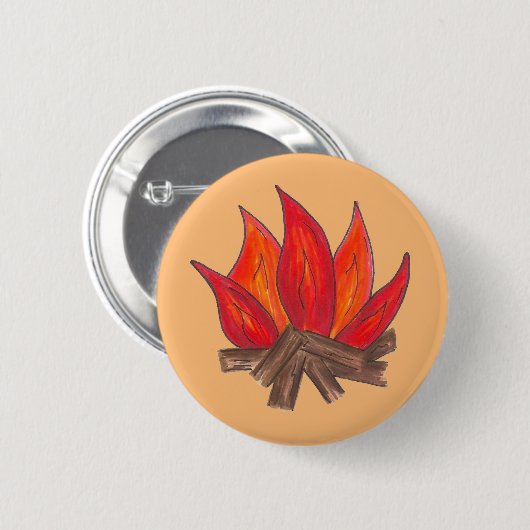 Red Orange Camping Campfire Summer Camp Button (Vorne & Hinten)