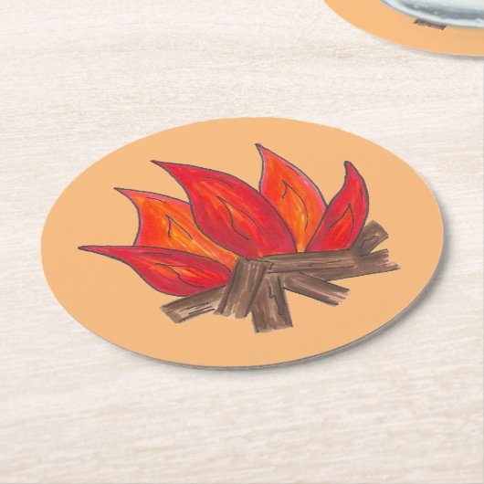 Red Orange Camping Campfire Summer Camp Runder Pappuntersetzer (Angewinkelt)