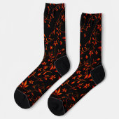 Red Orange Damaskus auf schwarz Socken (Linkes Detail)