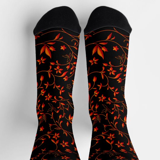 Red Orange Damaskus auf schwarz Socken (Oben)