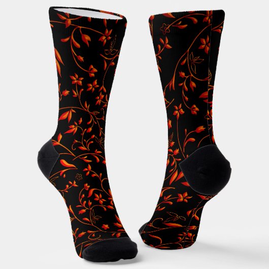 Red Orange Damaskus auf schwarz Socken (Gewinkelt)