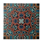 Red Orange Dark Aquamarin Blue Ethnic Stamm Art Fliese (Vorderseite)