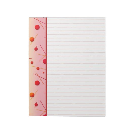 Red Orange Dots and Lines Lt PInk Border Notepad Notizblock (Rotiert)