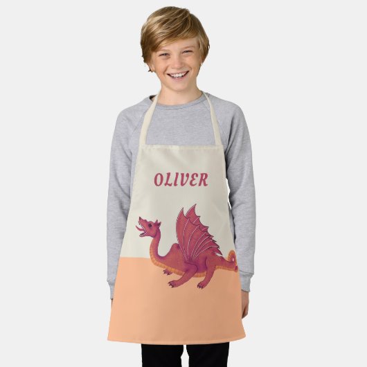 Red Orange Dragon Zeichnend Name des Kindes Schürze (Getragen)