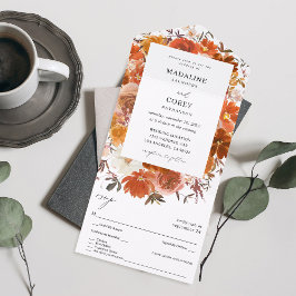 Red & Orange Fall Floral B Wedding All In One Einladung