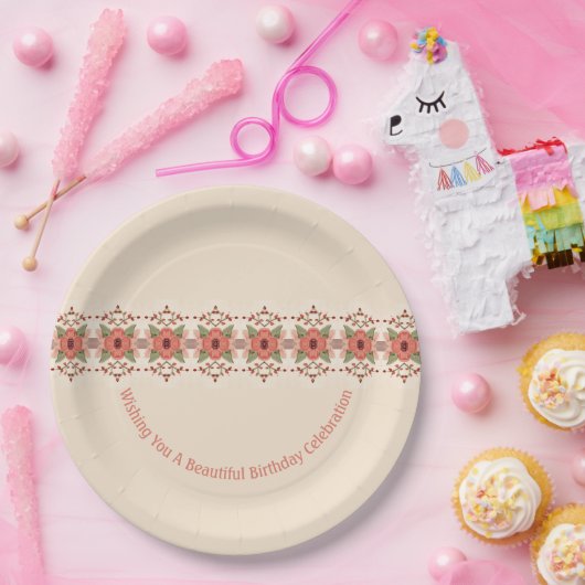 Red Orange Floral Pappteller (Party)