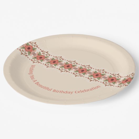 Red Orange Floral Pappteller (Schrägansicht)