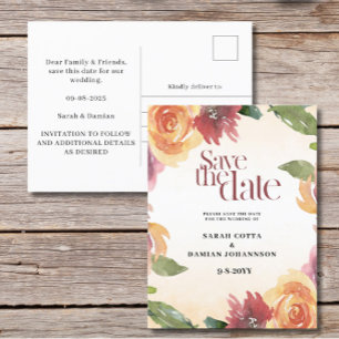 Red Orange Floral Wedding Speichern Sie das Datum  Postkarte
