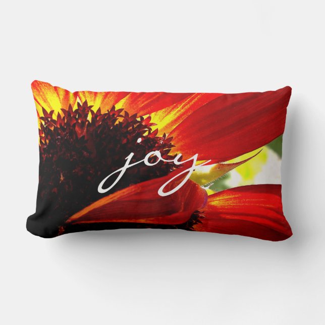 Red Orange Gerbera Daisy Foto Joy Script Modern Lendenkissen (Vorderseite)