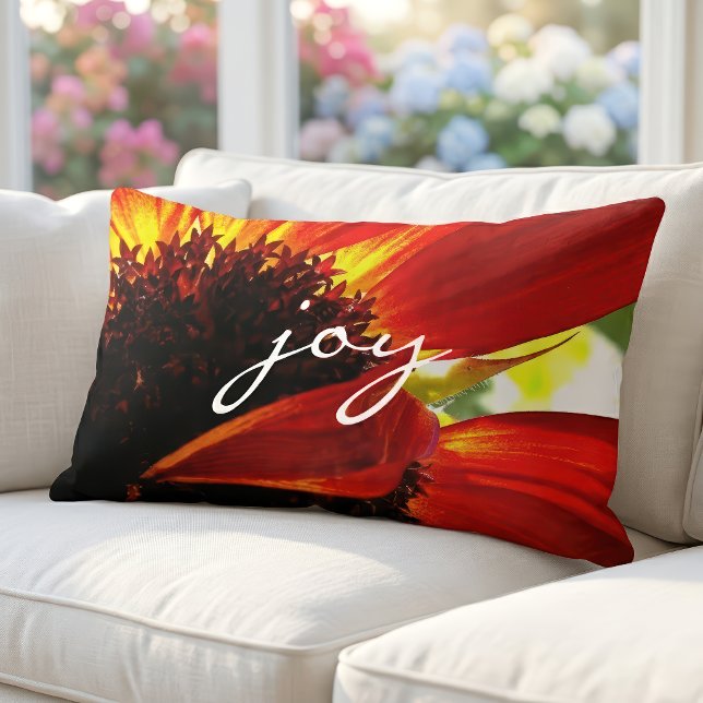 Red Orange Gerbera Daisy Foto Joy Script Modern Lendenkissen (Von Creator hochgeladen)