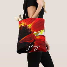 Red Orange Gerbera Daisy Foto Joy Script Modern Tasche