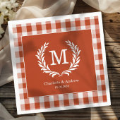 Red Orange Gingham Monogram Wappen Custom Serviette
