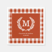 Red Orange Gingham Monogram Wappen Custom Serviette (Vorderseite)