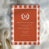 Red-Orange Gingham Monogram Wappen Einladung