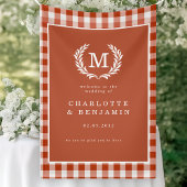 Red-Orange Gingham Monogram Wappen Wedding Welcome Banner