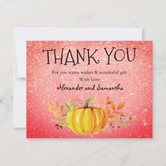 Red Orange Glitzer Pumpkin Fall Danke Karte (Vorderseite)