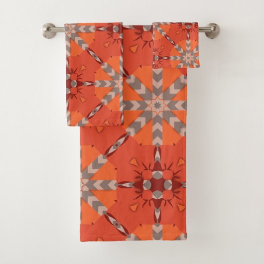 Red Orange Gray Ethnic Bohemisch Folk Art Muster Badhandtuch Set (Insitu)