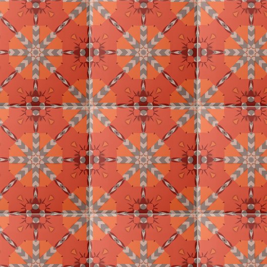 Red Orange Gray Ethnic Bohemisch Folk Art Muster Fliese