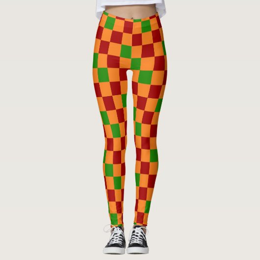Red Orange Green Checkered Pattern Design Leggings (Vorderseite)