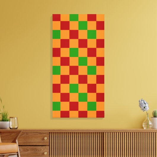 Red Orange Green Checkered Pattern Design  Leinwanddruck (Insitu (Wohnzimmer))