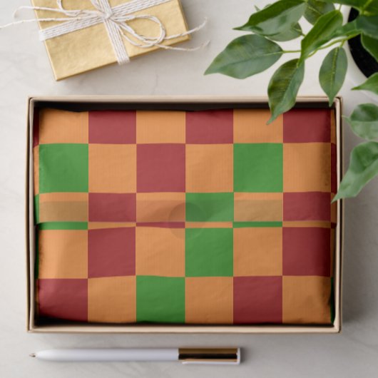 Red Orange Green Checkered Pattern Design  Seidenpapier