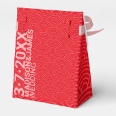 Red Orange Japanese Wave Wedding Geschenkschachtel (Rückseite)