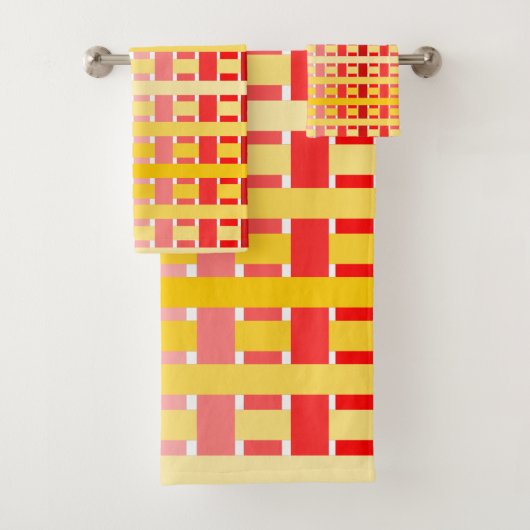 Red-Orange Kariert Badhandtuch Set (Insitu)