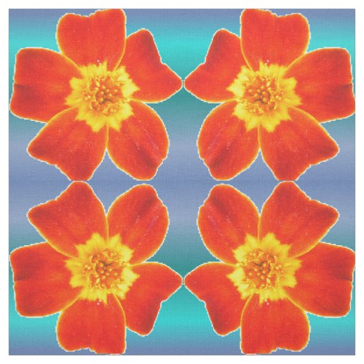 Red Orange Marigold Blume Blaues Hintergrundmuster Stoff (Muster)