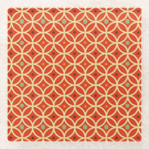 Red Orange Mitte Jahrhundert Modernes geometrische Glasuntersetzer