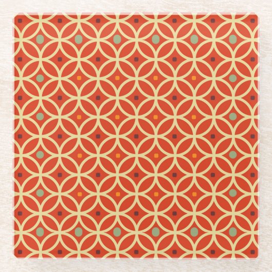 Red Orange Mitte Jahrhundert Modernes geometrische Glasuntersetzer (Vorderseite)