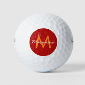 Red Orange Modern Monogram Name Golfball (Vorderseite)