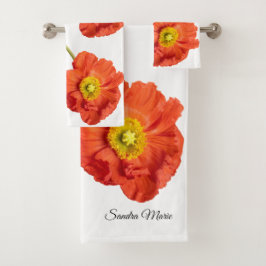 Red Orange Modern Poppies Poppy Blume Badhandtuch Set