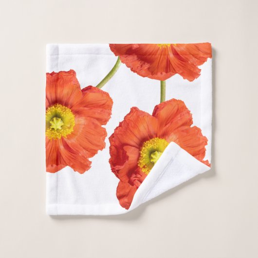 Red Orange Modern Poppies Poppy Blume Badhandtuch Set (Waschlappen)
