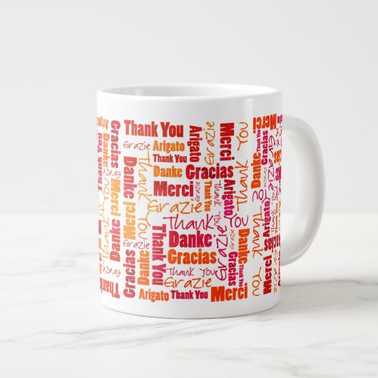 Red Orange Multilingual Vielen Dank für die große Jumbo-Tasse (Vorderseite Rechts)