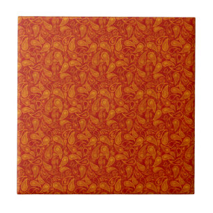 Red Orange Paisley Tile Fliese