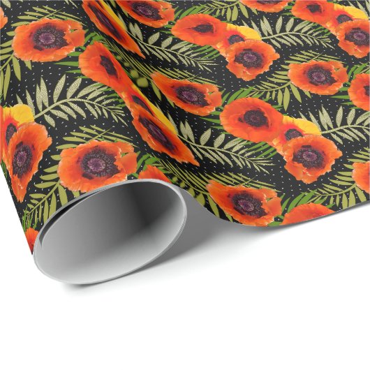 Red Orange Poppies Drama Geschenkpapier (Rolleneckpunkt)