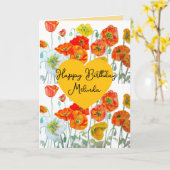 Red Orange Poppy Flower Watercolor Womans Name Karte (Gelbe Blume)