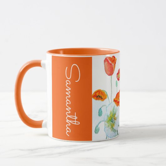 Red Orange Poppy Flower Watercolor Womans Poppies Tasse (Links)
