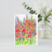 Red Orange Poppy Gladiola Flower Watercolor Garden Postkarte (Stehend Vorderseite)