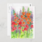 Red Orange Poppy Gladiola Flower Watercolor Garden Postkarte (Vorne/Hinten)