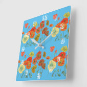Red Orange Poppy Watercolor Pastell Blaue Uhr (Winkel)