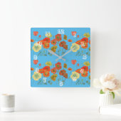 Red Orange Poppy Watercolor Pastell Blaue Uhr (Zuhause)