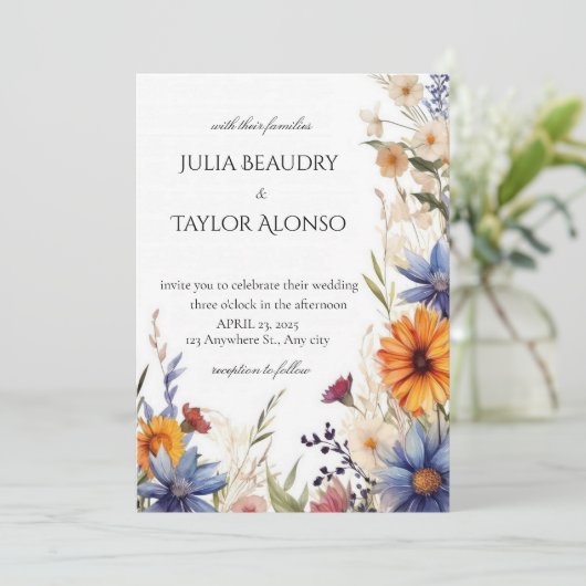 Red & Orange Rose Wedding Invite Einladung (Stehend Vorderseite)