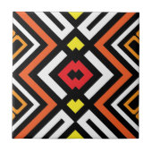 Red Orange Schwarz-weiß Mosaic Geometric Muster Fliese (Vorderseite)
