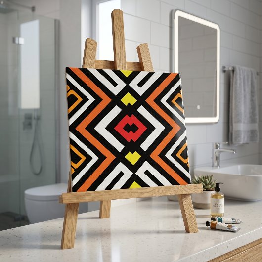Red Orange Schwarz-weiß Mosaic Geometric Muster Fliese