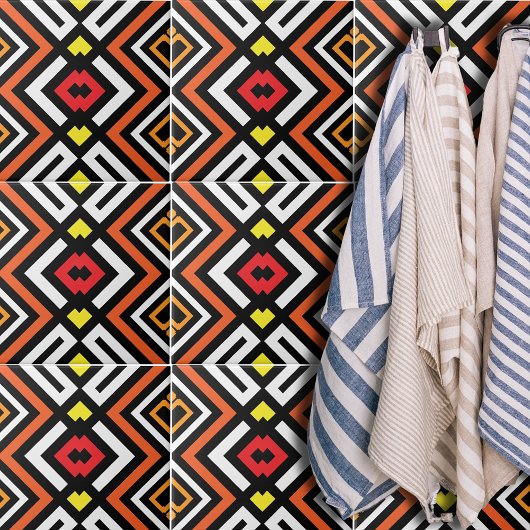 Red Orange Schwarz-weiß Mosaic Geometric Muster Fliese